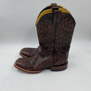 cavenders chocolate  cigar caiman tail square toe exotic cowboy boots men's 9.5D